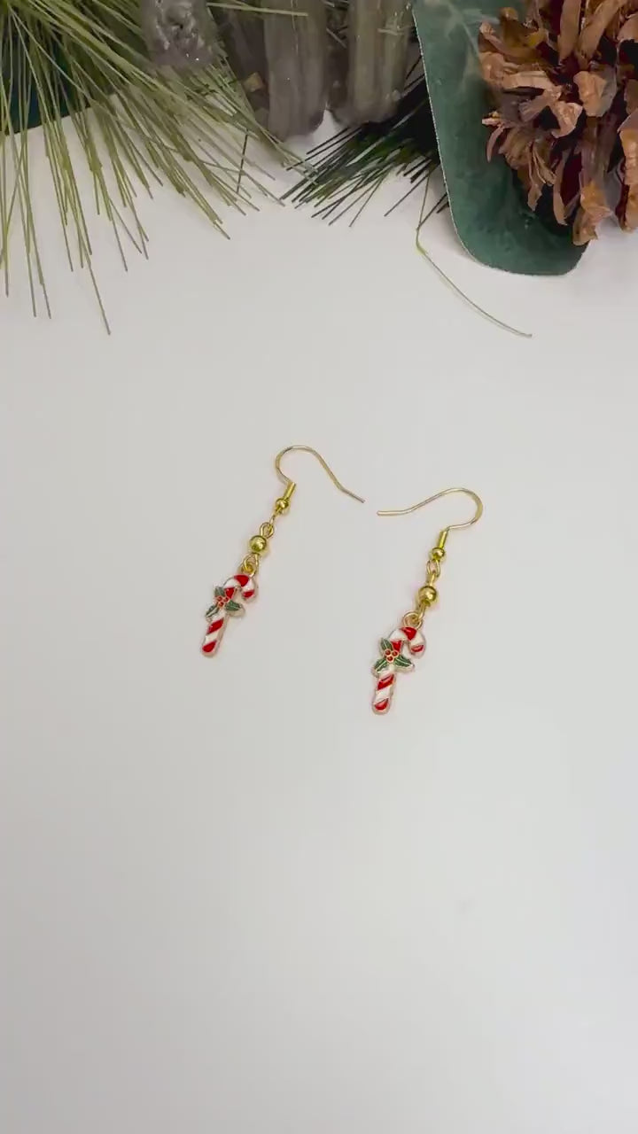 Sweeten Your Look with Gold Candy Cane Charm Earrings