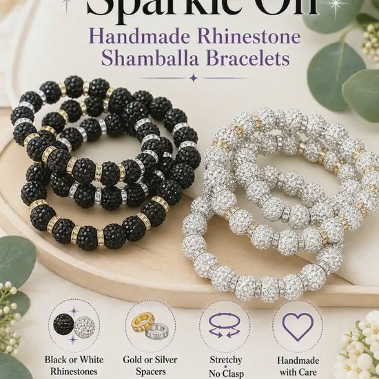 Rhinestone Shamballa Bracelet | Sparkly Stretch Bead Bracelet for Women | Silver and Gold Bling Jewelry | Bridesmaid Gift | Prom Accessories