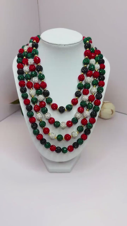 Stretchy no Clasp Design! Sparkling Holiday Rhinestone Beaded Necklace Set