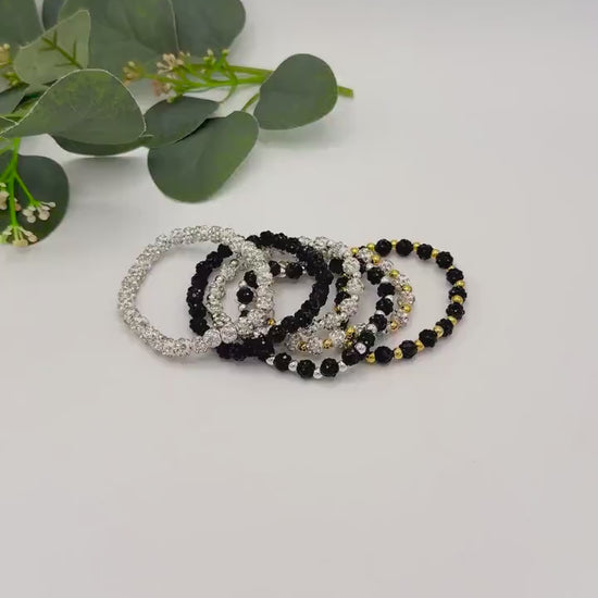 Dainty Shamballa Bead Bracelet - 6mm Bead Size - Various Designs - Gold & Silver Options - Rhinestone Beads - Stretchy, No Clasp Design