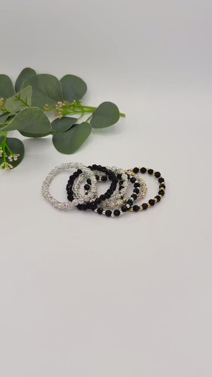 Dainty Shamballa Bead Bracelet - 6mm Bead Size - Various Designs - Gold & Silver Options - Rhinestone Beads - Stretchy, No Clasp Design