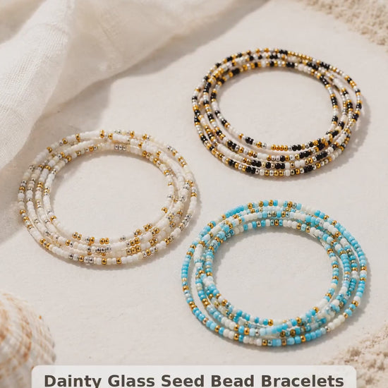 Beach to Night Jewelry- 2mm Glass Seed Bead Bracelet, Multiple Designs, Stretchy Stack Bracelet
