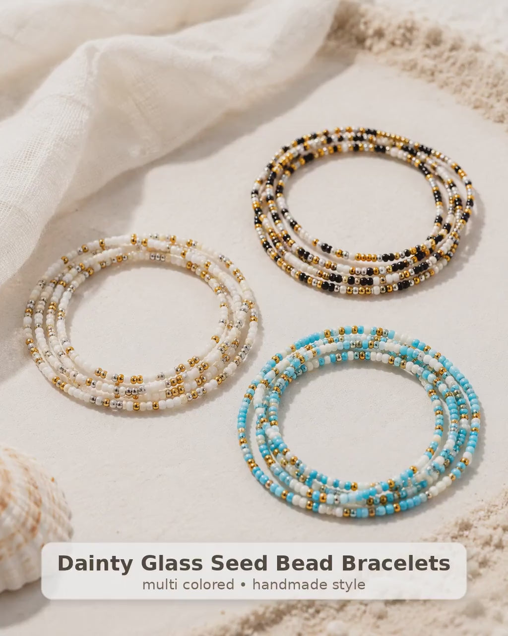 Beach to Night Jewelry- 2mm Glass Seed Bead Bracelet, Multiple Designs, Stretchy Stack Bracelet