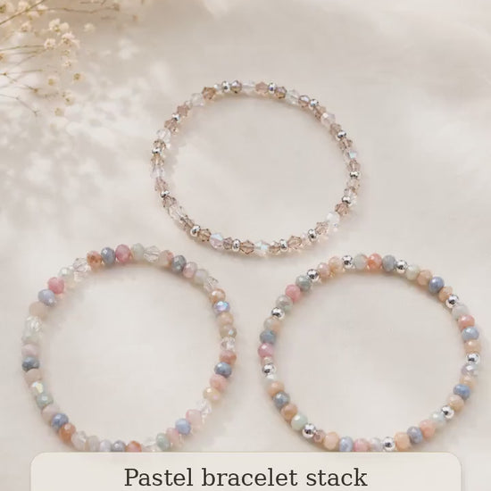 Handmade Pastel Beaded Bracelet Set, Glass Crystal Stretch Bracelet, 925 Silver Spacers, Mix & Match Stackable Gift