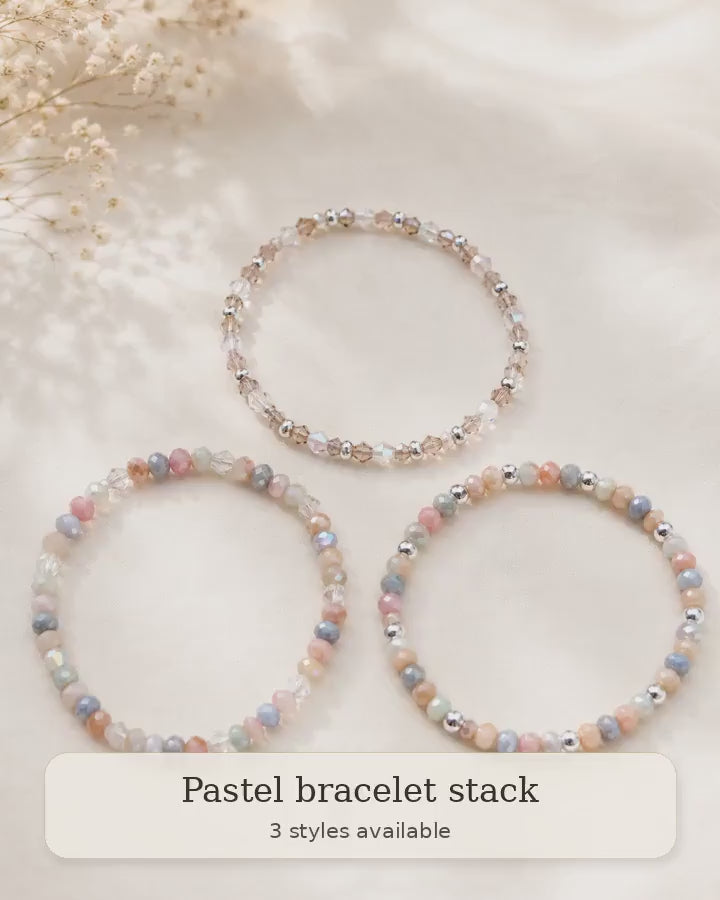 Handmade Pastel Beaded Bracelet Set, Glass Crystal Stretch Bracelet, 925 Silver Spacers, Mix & Match Stackable Gift