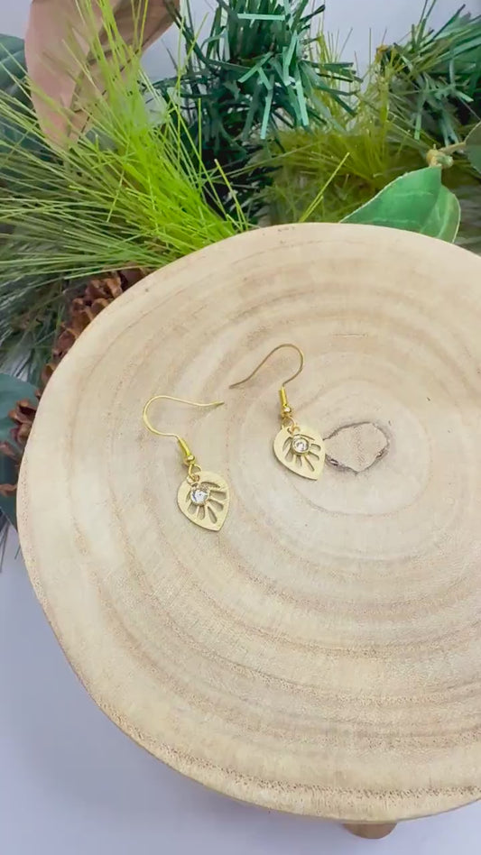 Elegant Gold Leaf & Crystal Earrings for Effortless Style