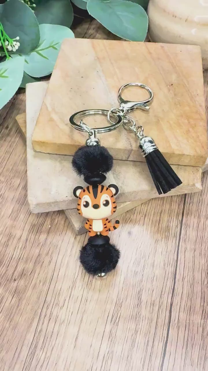 Fuzzy Tiger Keychain: Purr-fectly Cute Accessory!