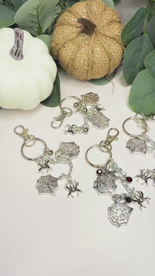 Spooky Sparkle: Silver Spider Web Keychain Delight