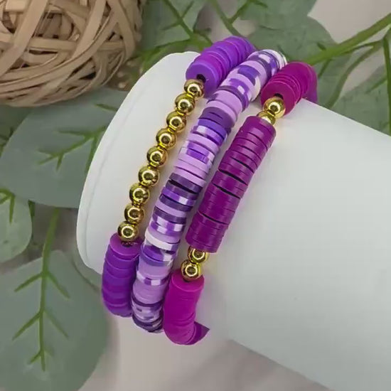 Purple Heishi Bracelet Stack