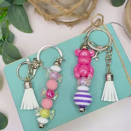 Sweet Gummy Bear Keychain - Colorful Acrylic Beads
