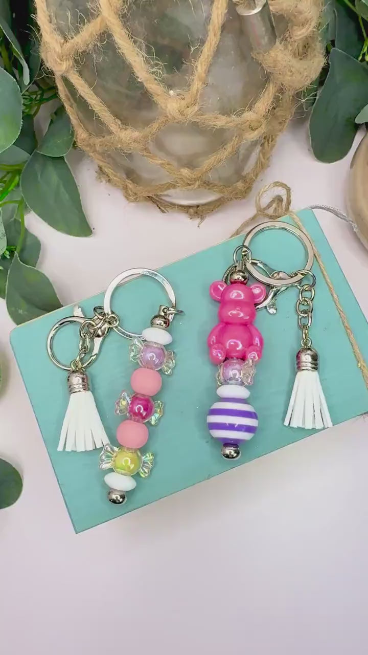 Sweet Gummy Bear Keychain - Colorful Acrylic Beads
