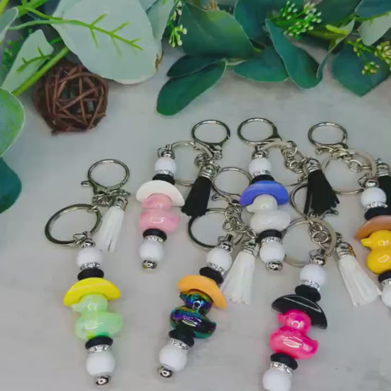 Dazzling Duck Keychain with Cowboy Hat: Funky Fun!