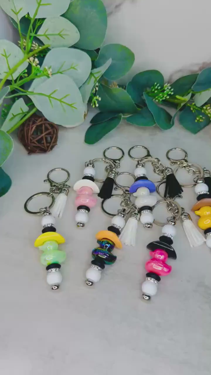 Dazzling Duck Keychain with Cowboy Hat: Funky Fun!