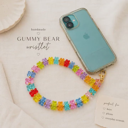 Gummy Bear Beaded Phone Wristlet - Colorful Beaded Phone Charm Strap - Y2K Aesthetic Phone Lanyard Lanyard Wrist Strap - Cute Gift for Her