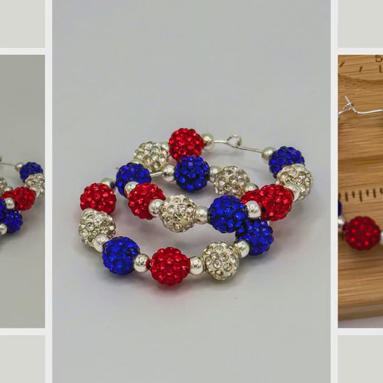 Sparkling Red, White & Blue Rhinestone Hoop Earrings - Celebrate in Style!