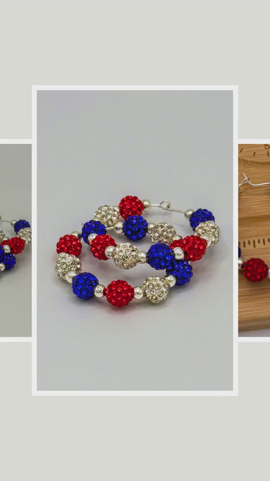 Sparkling Red, White & Blue Rhinestone Hoop Earrings - Celebrate in Style!