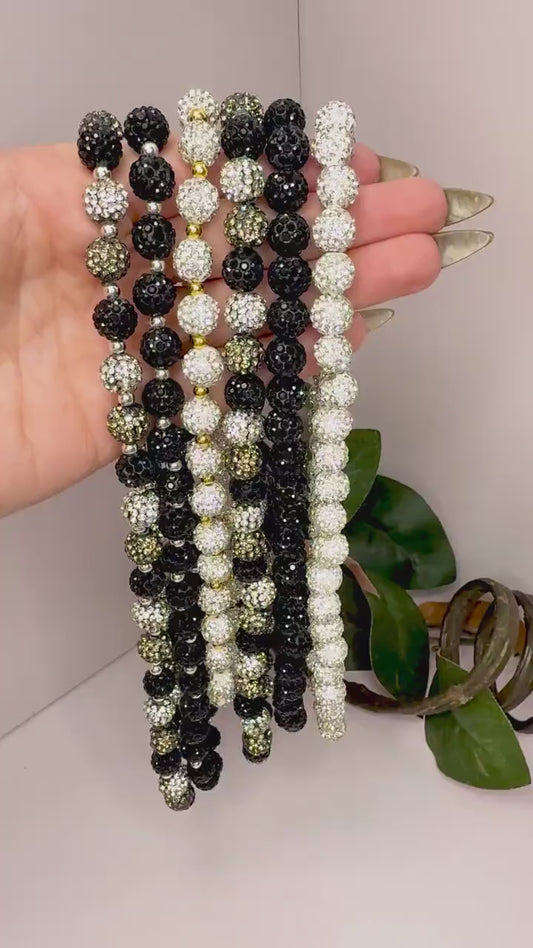 Shamballa Beaded Necklace, Sparkly Rhinestone Stretch Necklace, No Clasp Bead Jewelry, Handmade Gift for Her