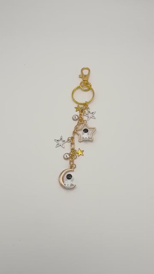 Stellar Explorer Keychain: Spaceman on a Moon & Star