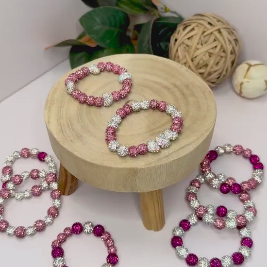 Shimmering Hearts: Pink & White Beaded Bracelet Collection - Stretchy, No Clasp Design