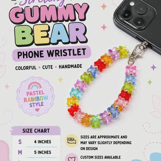 Gummy Bear Beaded Phone Wristlet | Y2K Phone Charm | Stretchy Glass Bead Phone Strap | Kawaii Tech Accessories | 90s Candy Aesthetic Gift