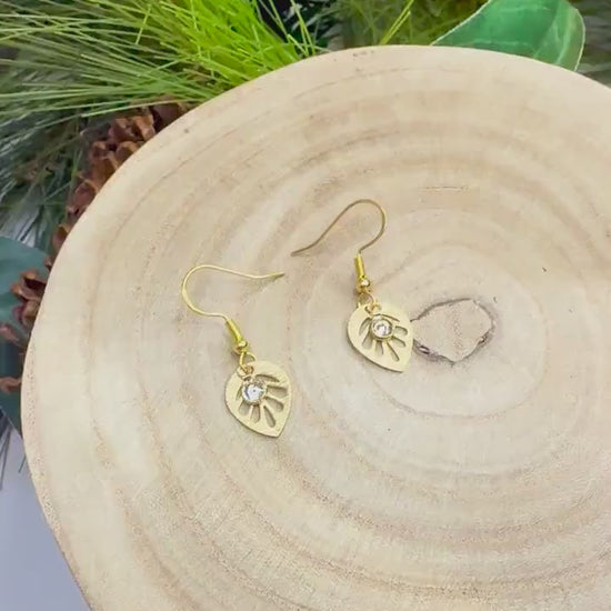 Gold Leaf Crystal Dangle Earrings