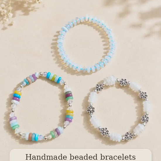 Natural Beaded Stretch Bracelet, White Marble or Mixed Jade Bracelet, 925 Silver Spacer Bracelet, Handmade Stackable Jewelry
