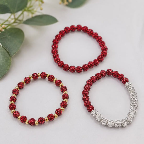 Radiant Red & White Beaded Bracelet- 6mm Bead