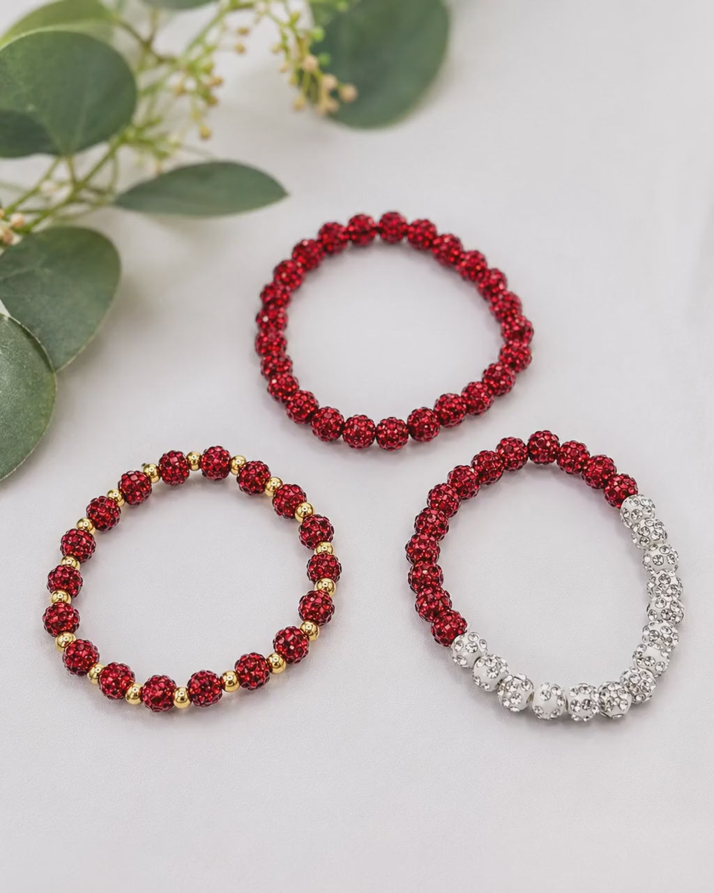 Radiant Red & White Beaded Bracelet- 6mm Bead