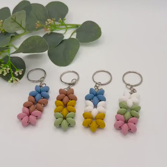 Rustic Beaded Flower Keychains