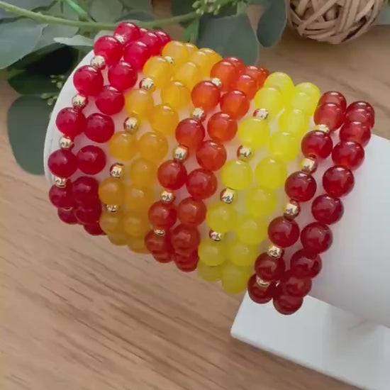 Autumn Glass Beaded Bracelet: 14k Gold-Filled Spacers, Handmade in USA - Stretchy, No Clasp Design