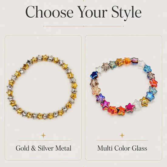Starry Nights: Trendy Glass & Metal Star Bracelets- Stretch Bracelets- Various Sizes- - Stretchy, No Clasp Design
