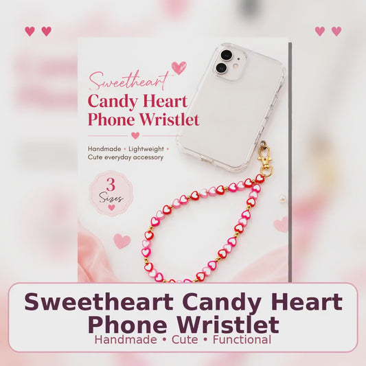 Candy Heart Phone Strap, Sweetheart Conversation Hearts Wristlet, Pastel Beaded Phone Charm, Y2K Coquette Tech Accessory, Cute Gift for Her
