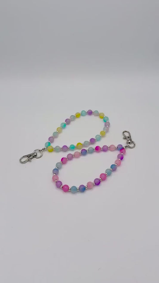 Colorful Cotton Candy Glass Beaded Wristlet for Your Phone- Bag- Keychain- Gold or Silver