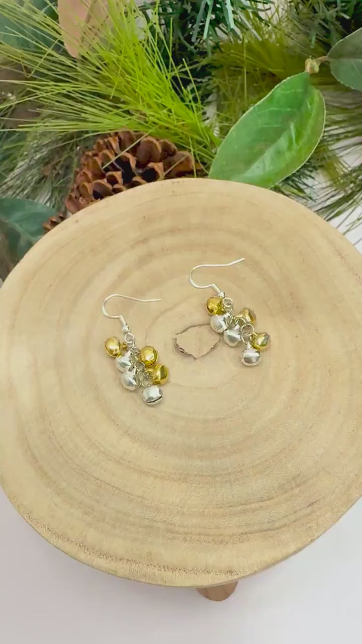 Gold Silver Jingle Bell Dangle Earrings