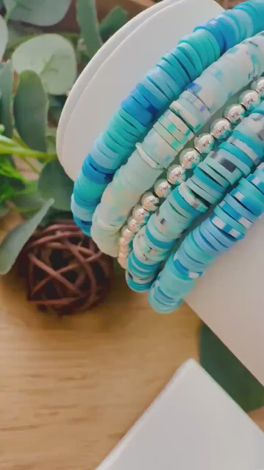 Ocean-Inspired Heishi Bead Stacks: Bracelets & Anklets - Stretchy, No Clasp Design