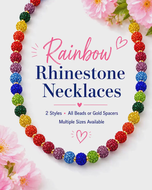 Rainbow Rhinestone Beaded Necklace, Sparkly Colorful Bead Necklace, Gold Spacer or All Bead Style, Handmade Statement Jewelry