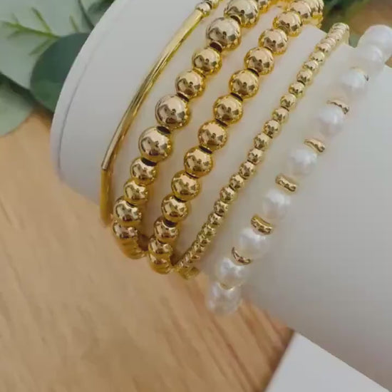 14k Gold Stacking Bracelets: Pearl Accents