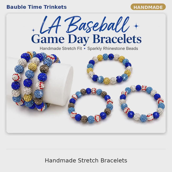 LA Baseball Rhinestone Bracelet, Dodger Blue Team Colors Jewelry, Baseball Mom Sports Bling, Stretch Beaded Game Day Stack Gift