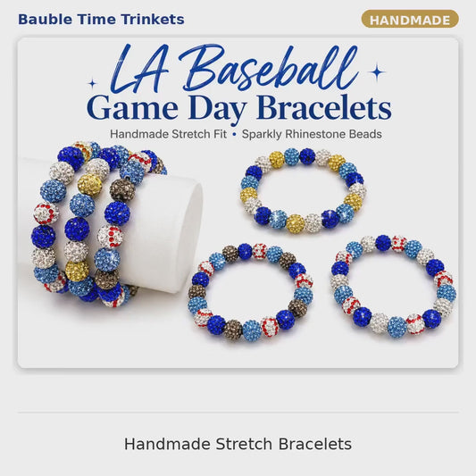 LA Baseball Rhinestone Bracelet, Dodger Blue Team Colors Jewelry, Baseball Mom Sports Bling, Stretch Beaded Game Day Stack Gift