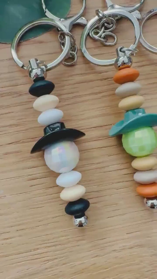 Beaded Cowboy Hat Disco Ball Keychain - Handmade Acrylic Charm
