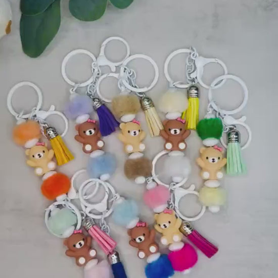 Fuzzy Bead Bear Keychains
