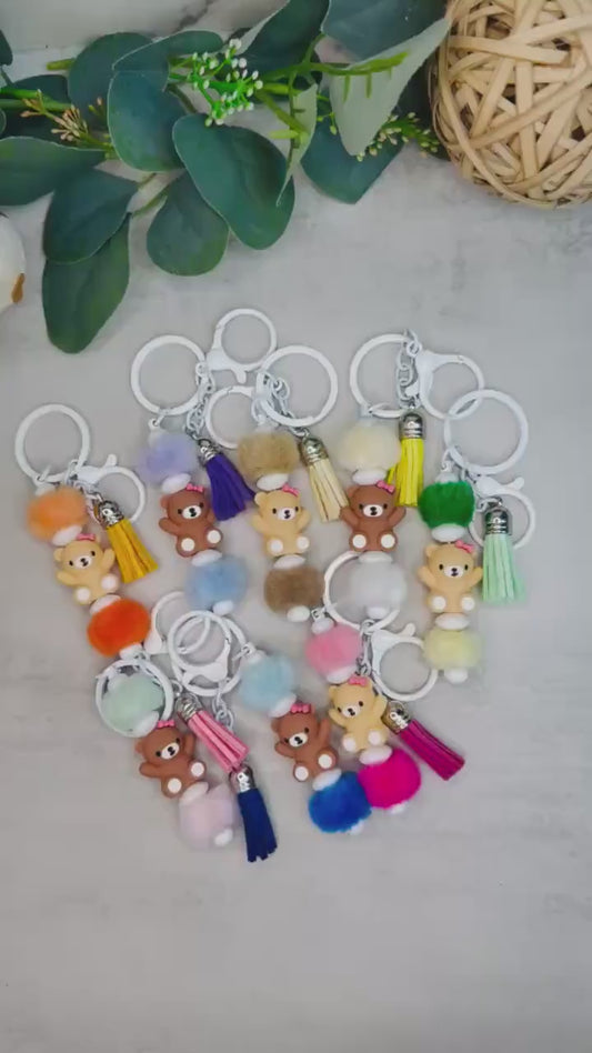 Fuzzy Bead Bear Keychain: Handmade Silicone Charm, Kids' Gift