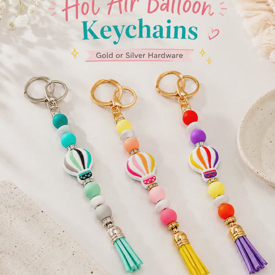 Hot Air Balloon Beaded Keychain, Tassel Purse Charm, Handmade Bag Charm, Gold or Silver Hardware, Backpack Accessory