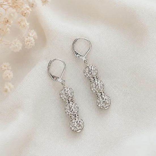 White Rhinestone Drop Earrings, Silver Crystal Spacer Dangle Earrings, 1.5 Inch Hypoallergenic Silver Jewelry Gift