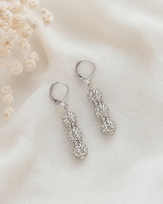 White Rhinestone Drop Earrings, Silver Crystal Spacer Dangle Earrings, 1.5 Inch Hypoallergenic Silver Jewelry Gift
