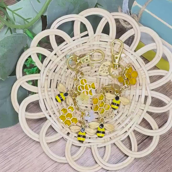 Bee & Honeycomb Gold Keychains
