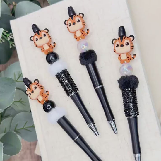 Fuzzy Tiger Beaded Pens: Write with a Wild Twist!