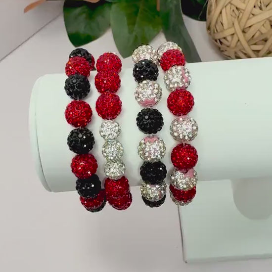 Queen of Hearts: Stylish Red, Black & Pink Beaded Bracelets - Stretchy, No Clasp Design