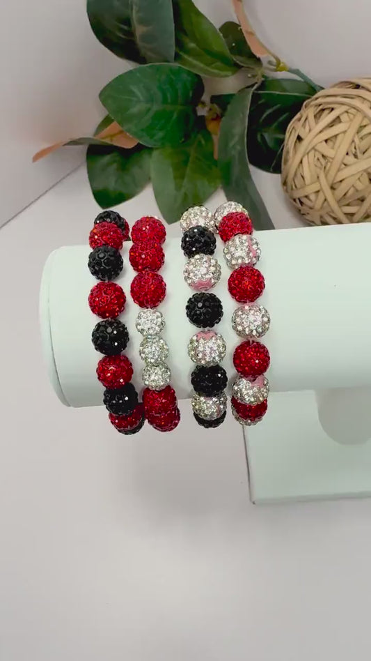 Queen of Hearts: Stylish Red, Black & Pink Beaded Bracelets - Stretchy, No Clasp Design