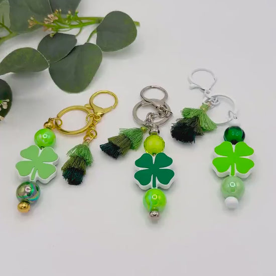 Lucky Clover Green Beaded Keychains